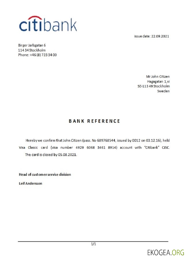 Référence Suède , Citibank , closure